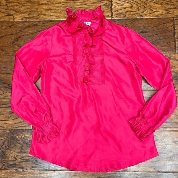 Soft surroundings silk pleated popover ruffled blouse - Picture 1 of 6